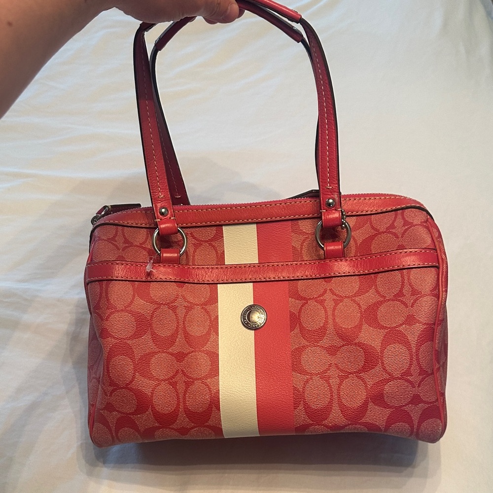 Coach Red Signature Stripe Shoulder Satchel